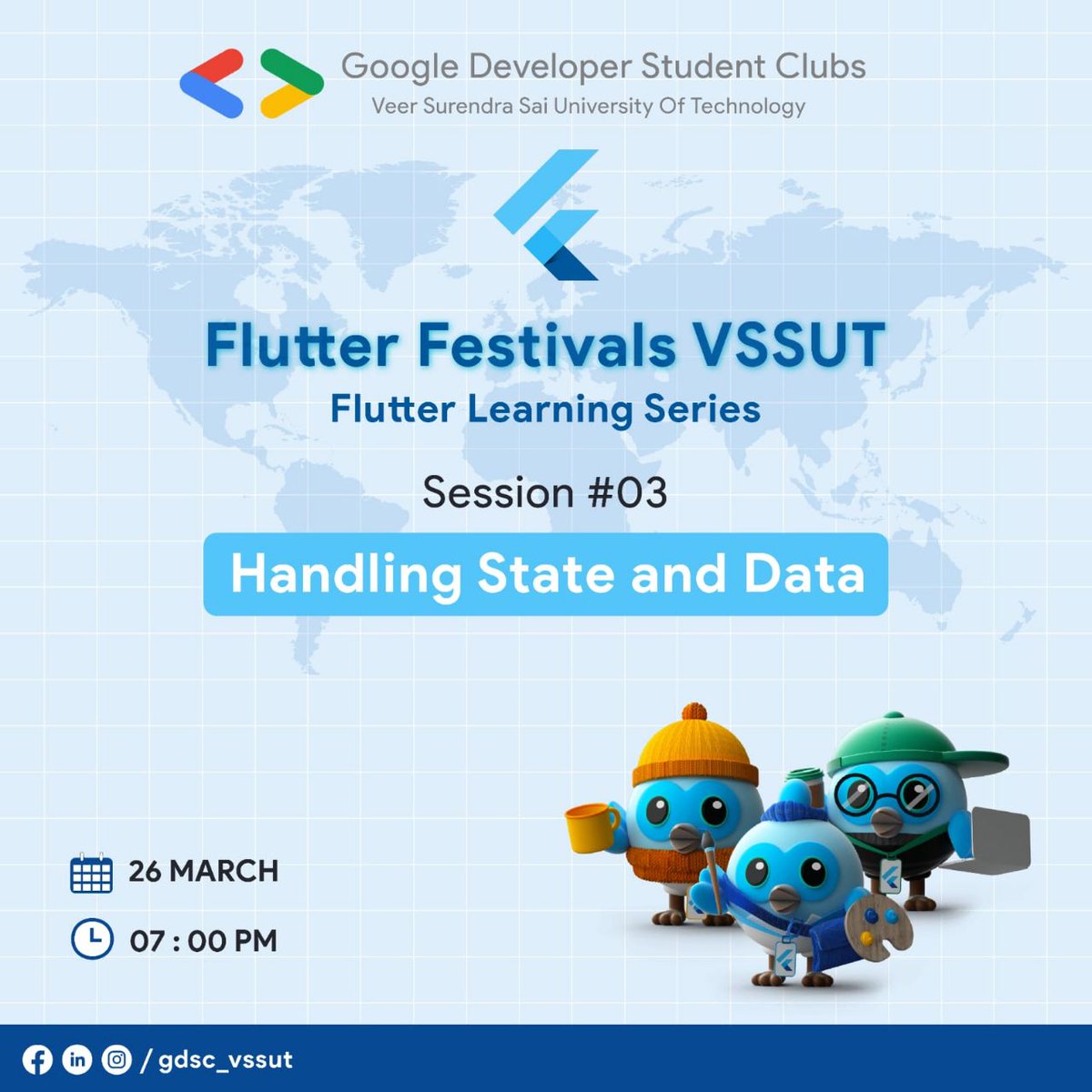 gdscvssut's tweet image. Join us live for the third hands-on session of day 4 of #Flutter Learning Series - Handling state and data on 26th March 2022 at 7PM sharp.
Link for RSVP
gdsc.community.dev/e/mwg3tk/
#FlutterFestivals #FlutterDevs
#Dart #Dash #DeveloperStudentClubs
@GoogleDevsIN
@VSSUTB