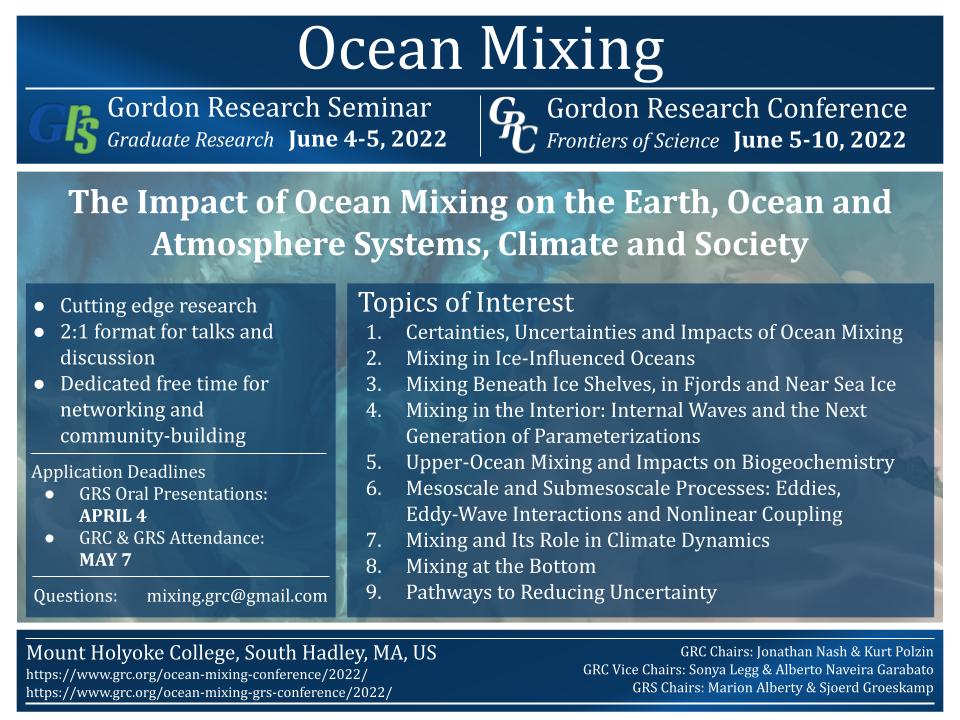 There's still time to apply! Consider submitting an abstract for the GRS/GRC on Ocean Mixing