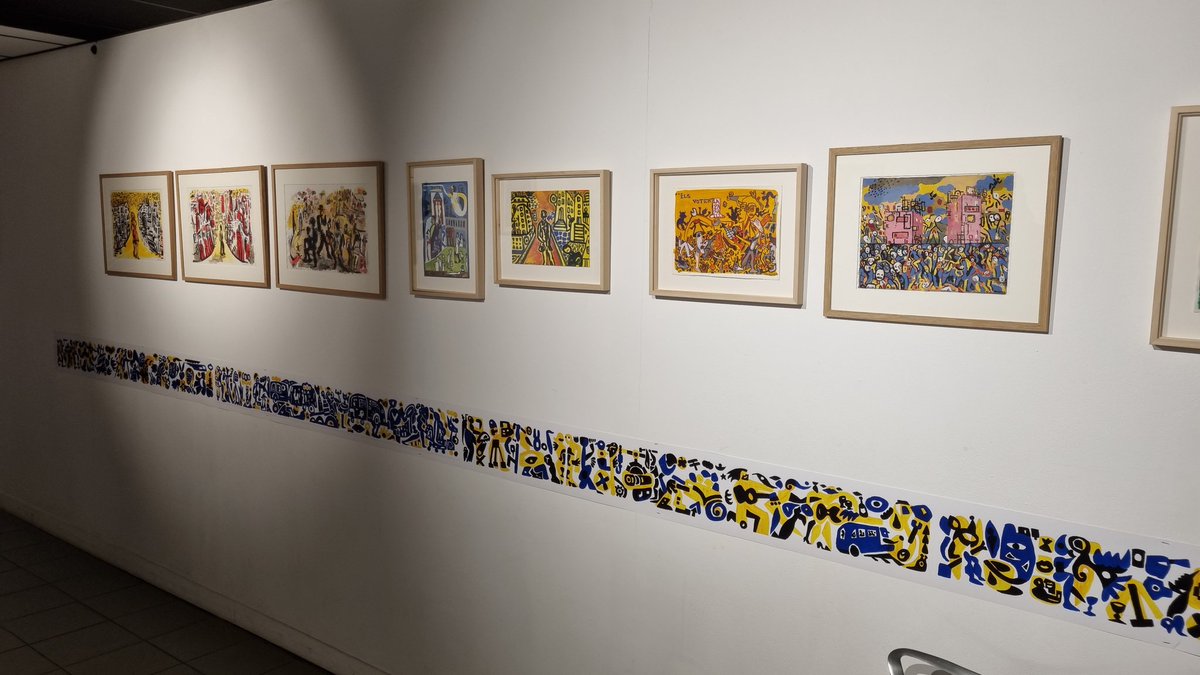 jluc_rousseau's tweet photo. #Bagneux Maison des arts exposition Ricardo #Mosner. Une frise de l'artiste représente la fresque qui clôture le centre de de dépannage du métro avenue Henri Barbusse. https://t.co/gcZg76vtt3