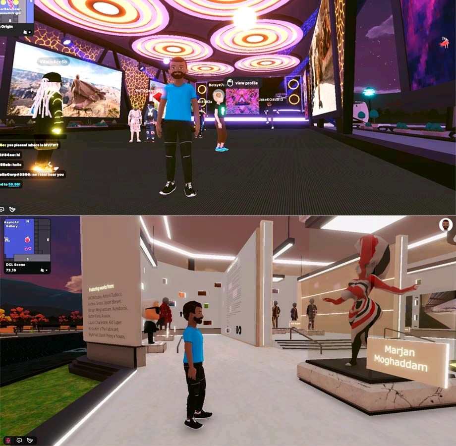 Jader_Rosa's tweet photo. Fui até ao metaverso do Decentraland e participei da semana de moda MVFW. Assisti a um show e vi a exposição da Marjan Moghaddam e outros museus. Ainda da tempo de vocês verem a programação terem esta experiência. #decentraland #metaverse #metaverso #moda #show  #meta #metaverso https://t.co/sN2HbHmsOn