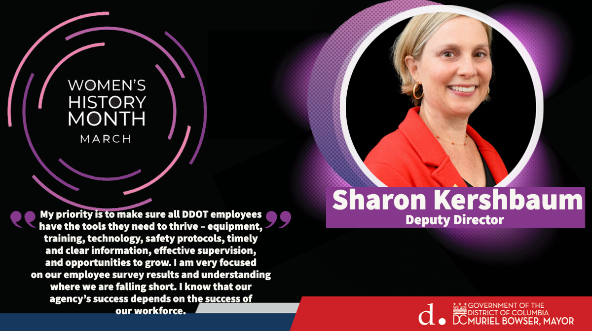 DDOTDC's tweet photo. "I am grateful to be in an agency that touches every single District resident and visitor. Our mission is vast and meaningful, and the work we do impacts the quality of life for all" #WomanInTransportation Sharon Kershbaum, our Deputy Director.
#WomensHistoryMonth #DDOTDelivers https://t.co/rk3f0uc5cJ