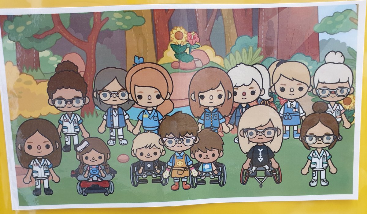 ParkerKirsten's tweet image. Digital art created by our St Francis ward kids. All of our staff members - the MDT realised. Can you spot me? #paedSCI #creativekids #ipadart #whereswally