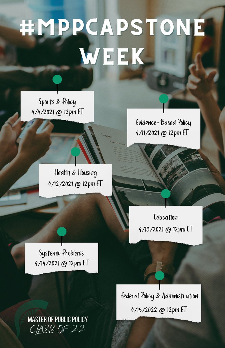 msu_mpp's tweet photo. ✨You’re invited!✨

Join us for MSU #MPPCapstoneWeek📚 as we celebrate the 🎓class of 22'🎓 with a week full of online, alumni-hosted presentations and discussions. All presentations will take place @ 12 pm ET on zoom. 

RSVP TODAY➡️https://t.co/Sjuo6TmA53 https://t.co/9ebPUQxXUu