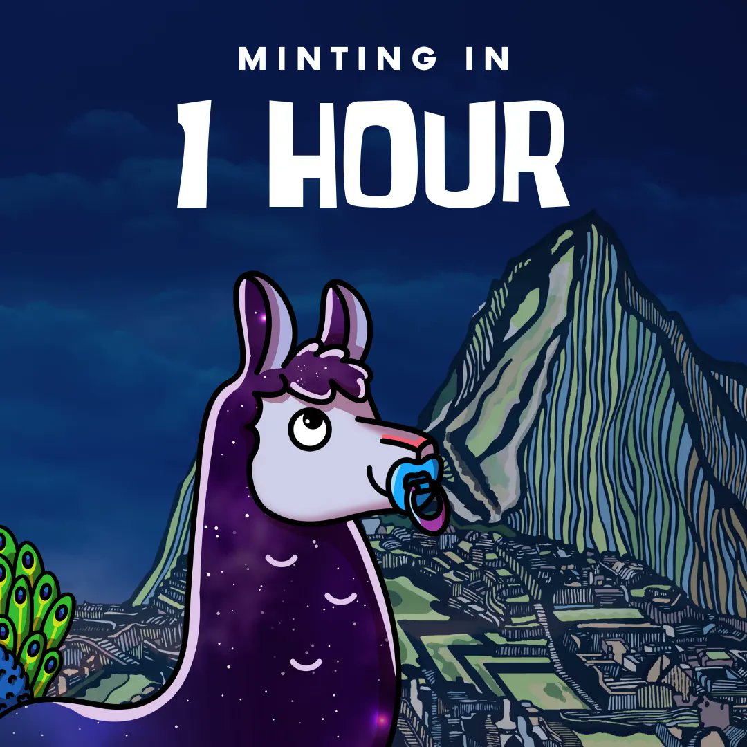 MINT opens in 1 HOUR! 🤩

🛍️ comotellamasnft.com
🕕 6pm EST  
🦙 1,111 total (111 at discount price if you have WL)

#NFT #NFTdrop #SolanaNFTs #NFTlaunch
