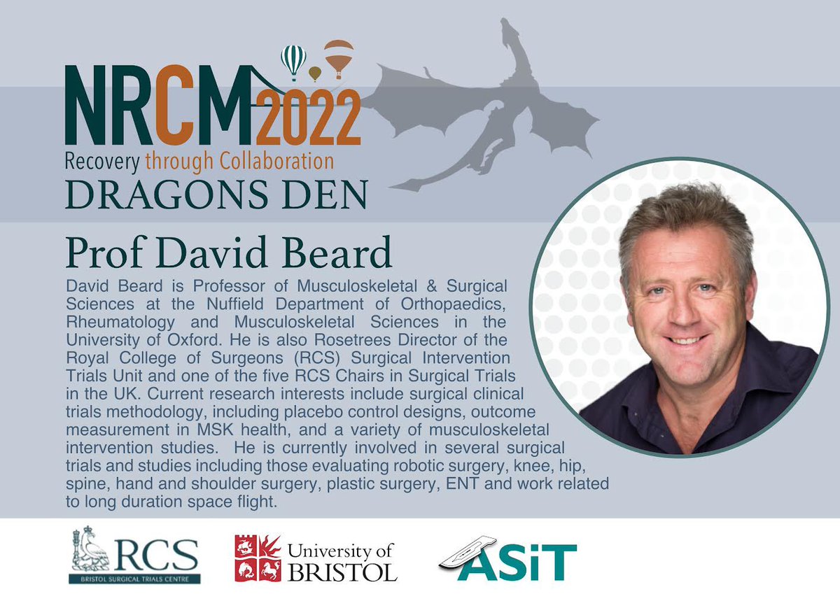 NRCM 2022 (@nrcm2022) on Twitter photo And last but not least our Dragonsā Den will be chaired by none other than Prof David Beard!
<a href="/david_j_beard/">david beard</a> is a Professor of MSK and Surgical Sciences in the <a href="/UniofOxford/">University of Oxford</a> and is one of the five RCS Chairs in Surgical Trials in the UK
Join us on 28th Mar:app.medall.org/event-listings⦠And last but not least our Dragonsā Den will be chaired by none other than Prof David Beard!
<a href="/david_j_beard/">david beard</a> is a Professor of MSK and Surgical Sciences in the <a href="/UniofOxford/">University of Oxford</a> and is one of the five RCS Chairs in Surgical Trials in the UK
Join us on 28th Mar:app.medall.org/event-listingsā¦