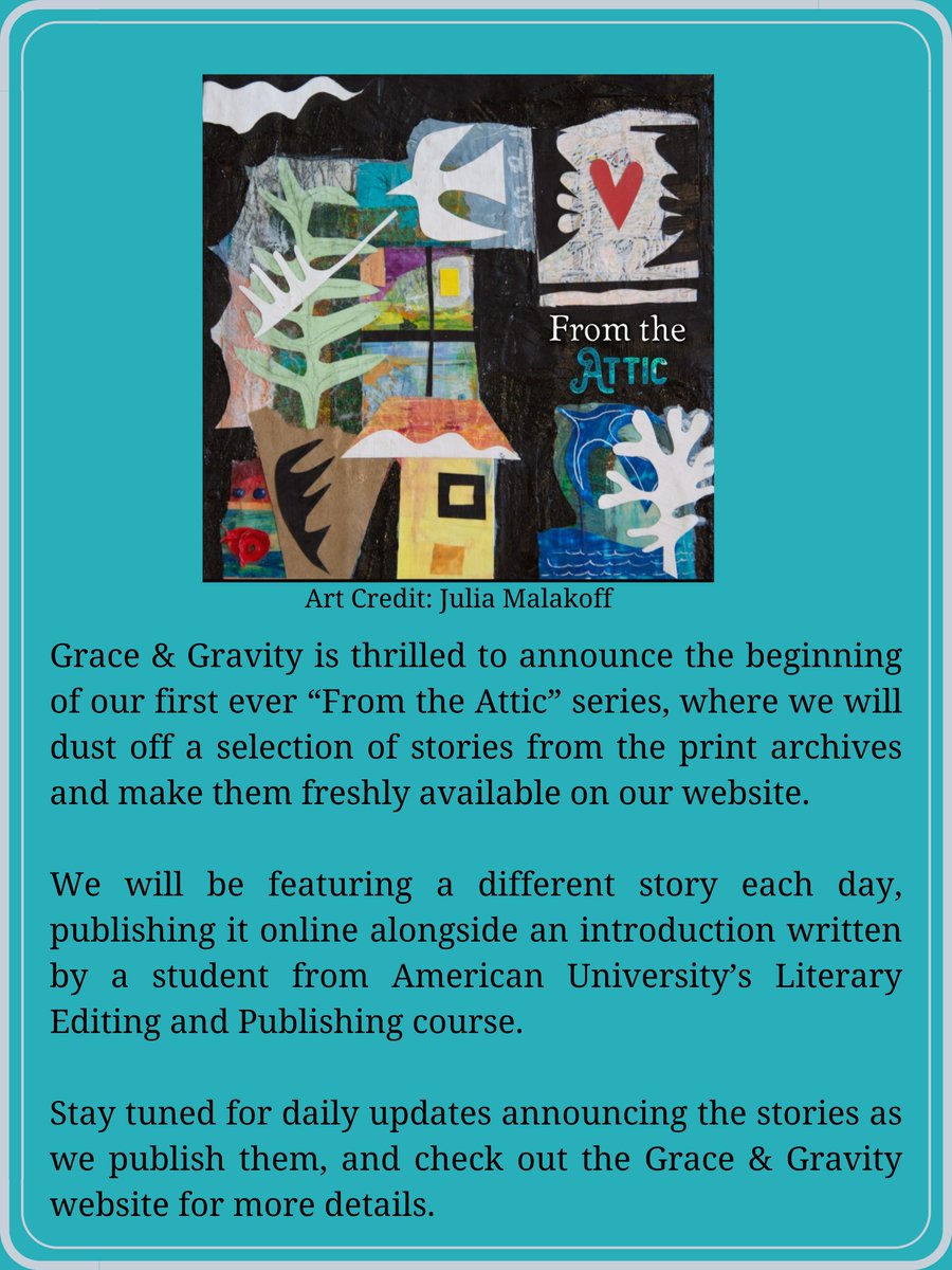 Grace_GravityDC's tweet photo. Introducing Grace &amp; Gravity's "From the Attic: A Dusting Off of Archived Stories." Check out the Grace &amp; Gravity website for more details: https://t.co/mn4wo1kxgp https://t.co/LRwChmdZ6t
