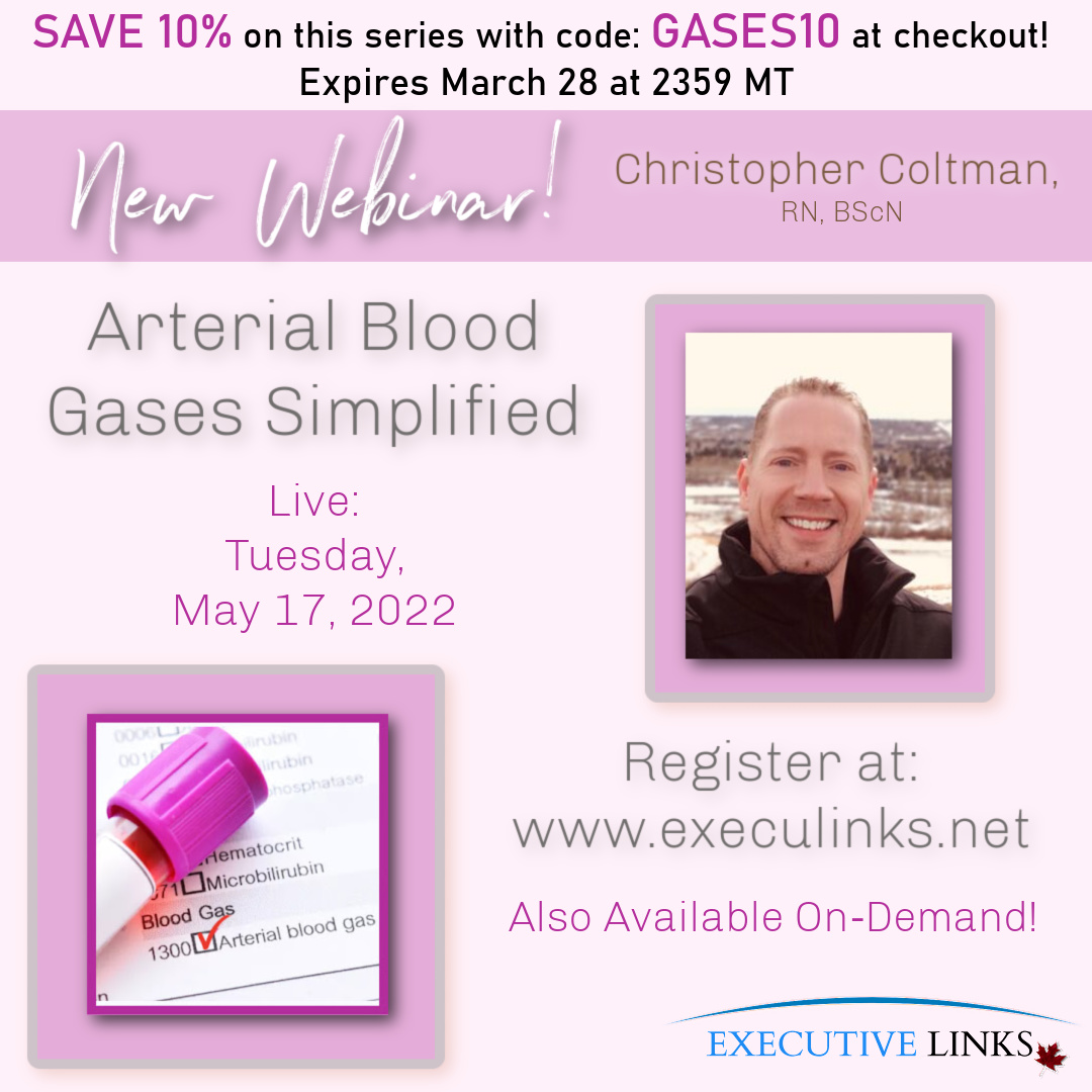 Save 10% on #arterialbloodgases till Mon, March 28th at 2359 MT with code: GASES10! 

Registration now available at: execulinks.net

#medtwitter #nursetwitter #bloodgases