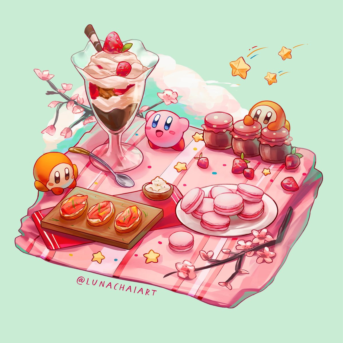 カービィ 「Happy Kirby release day!💫🌸 」|luna chaiのイラスト