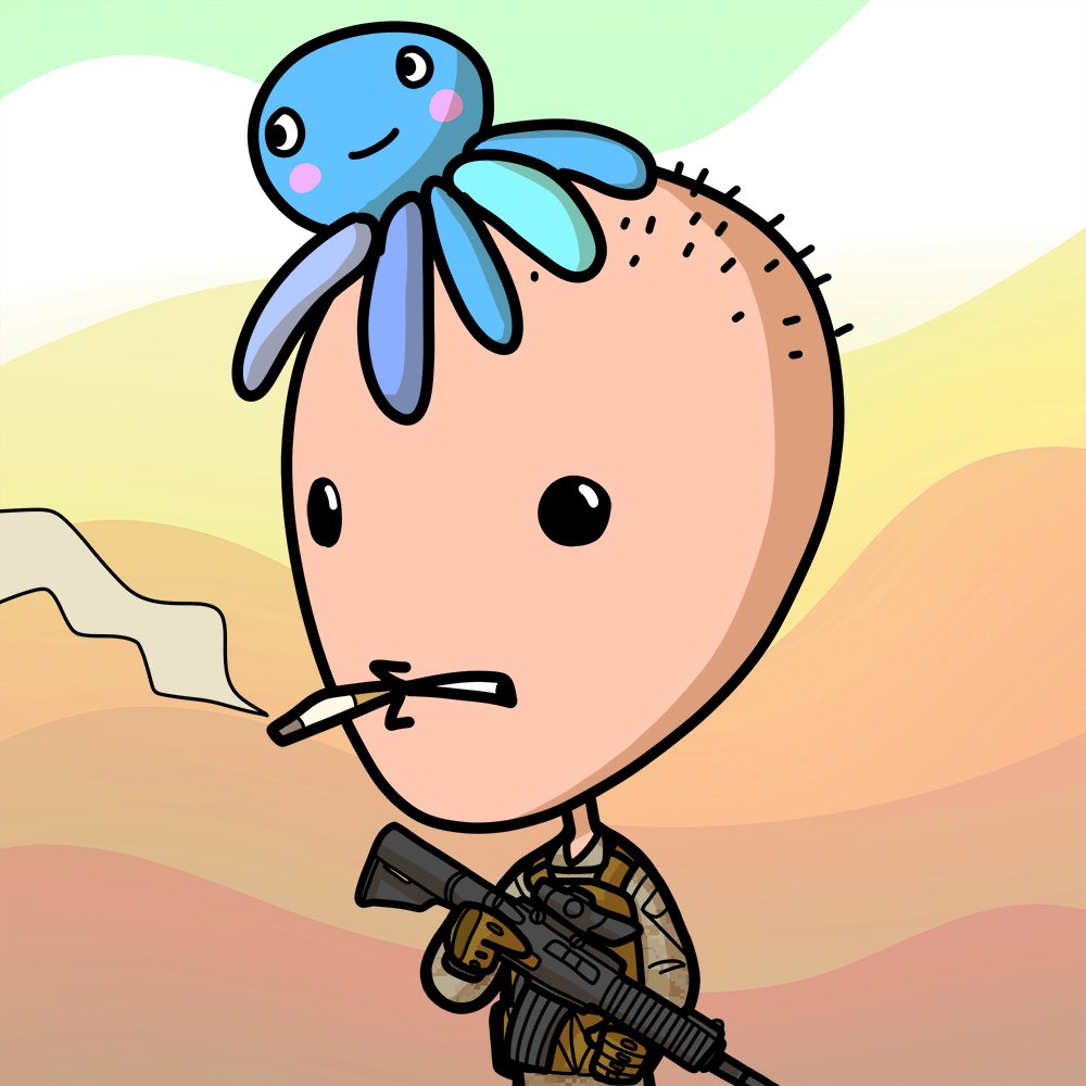 muhreens's tweet photo. This is Muhreen #326. He goes by Perry. Perry brought his stuffed octopus, Octi, to war with him. Octi has 17 confirmed kills. Enlist your own Muhreen TODAY at https://t.co/2l7oaVLJT8
#NFT #NFTCollection #NFTArt #NFTs #ETH #Ethereum https://t.co/iPorFprR92