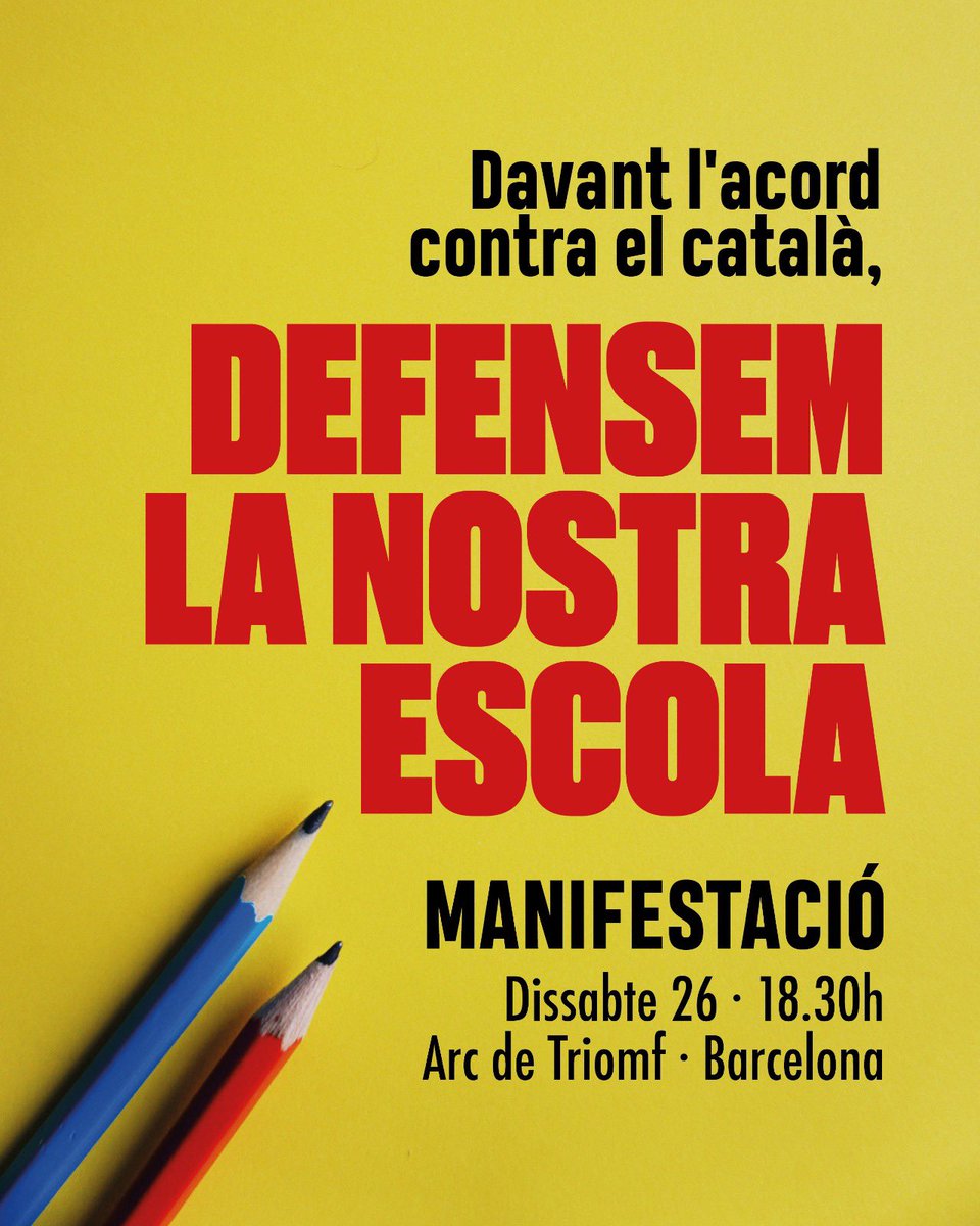 ‼️ Davant el pacte contra l’escola en català recordem les paraules de Fuster: 

«Tota política que no fem nosaltres, serà feta contra nosaltres»

Demà, ens veiem als carrers! 🔥