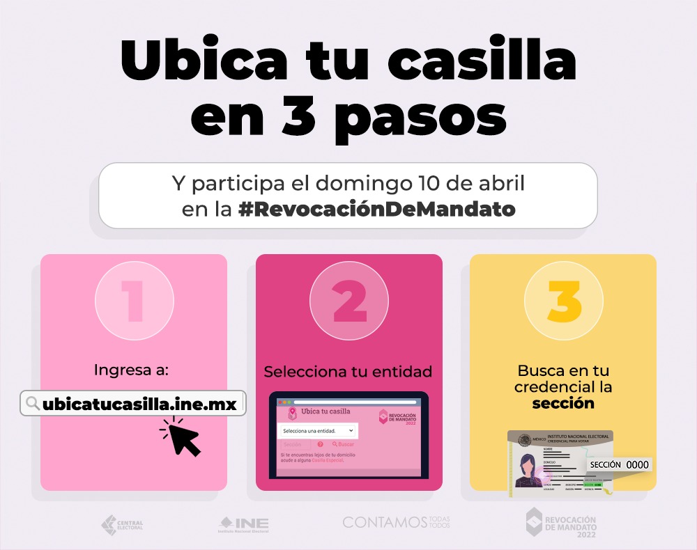 INEMexico's tweet photo. #UbicaTuCasilla y este 10 de abril, opina en el 1er ejercicio de #RevocaciónDeMandato.

https://t.co/XgKmeNlHsl https://t.co/T7hCINQUKq
