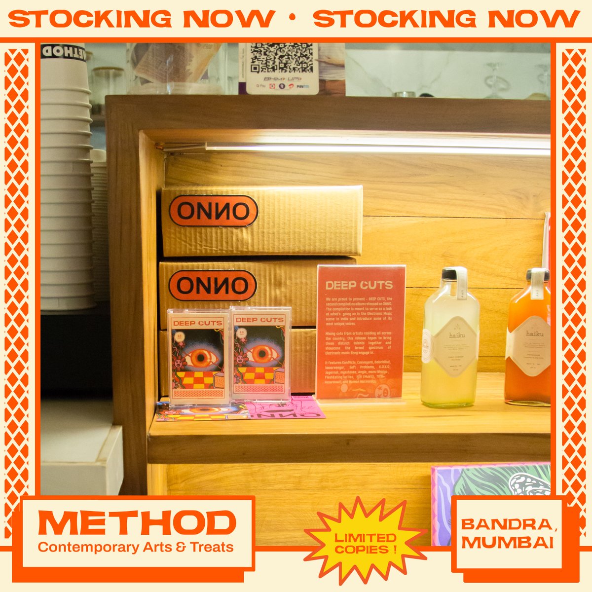 onnocollective's tweet image. We are now stocking our #charity compilation tape - DEEP CUTS at @methodartspace 📍Bandra, Mumbai

All proceeds from this release will be donated to @anahad_ngo  - an NGO that helps provide local folk music artists the means to secure their financial stability🌼

#cassettetape