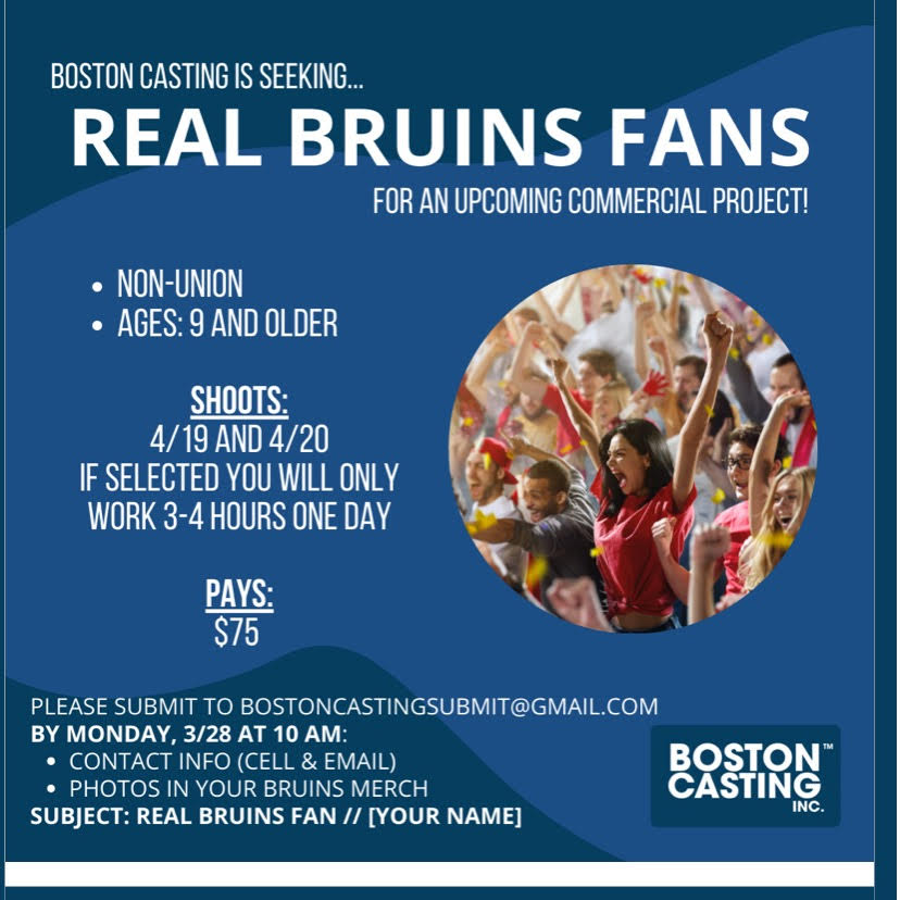 RealJackEdwards's tweet photo. Wanna make the internet break?
Here's my attempt.
A casting call that promises to pay $75 to be an extra in a movie.
THEY NEED BRUINS FANS.
3... 2... 1... go. https://t.co/Hfo7nAkGnW