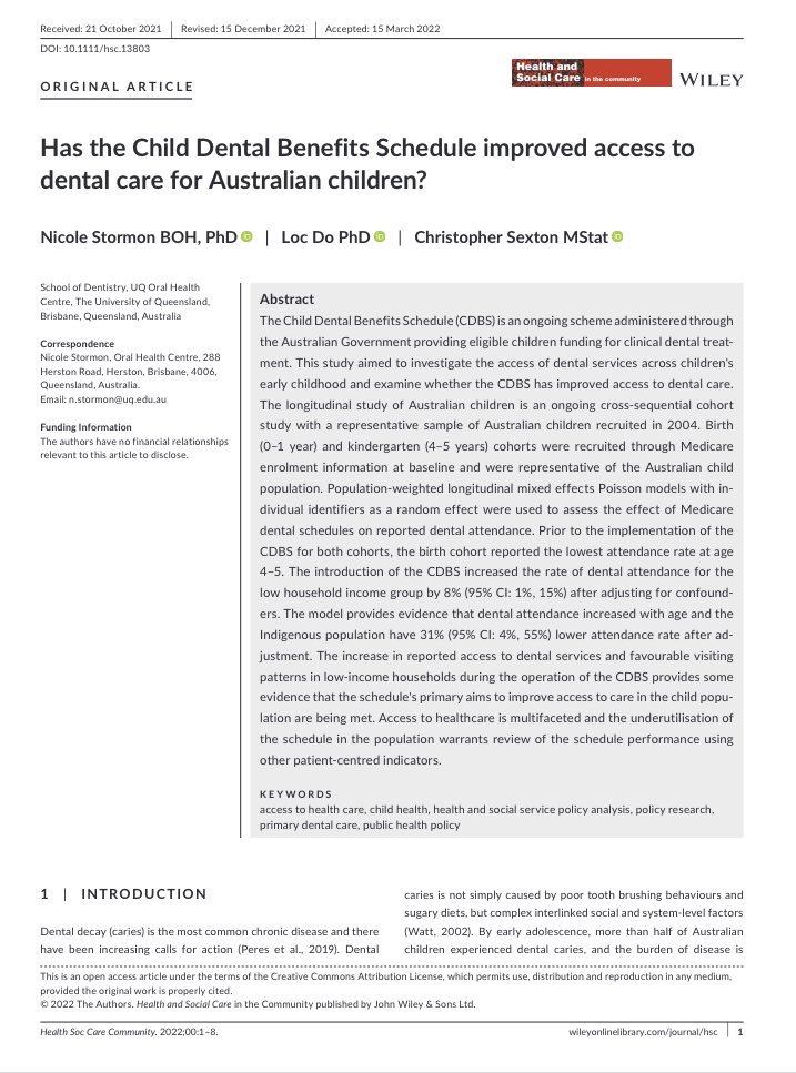 NicoleStormon's tweet photo. Since implementing the Child Dental Benefits Schedule, there was an increase of attending dental services by 8% in low income children. Do you consider this a successful funding policy? https://t.co/Ii4u5ip7ee https://t.co/k9mhldkG89
