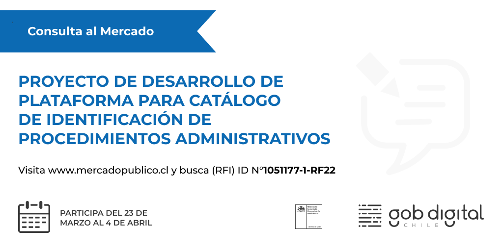 GobDigitalCL's tweet photo. ¡Te invitamos a participar en nuestra Consulta al Mercado!

Si eres proveedor, inscríbete para participar en una reunión informativa, escribiendo a administraciondgd@digital.gob.cl 📲

Indica en asunto el n° de RFI, nombre, empresa, cargo y correo electrónico 📨 

¡Te esperamos! https://t.co/Vjm2UFQJCw