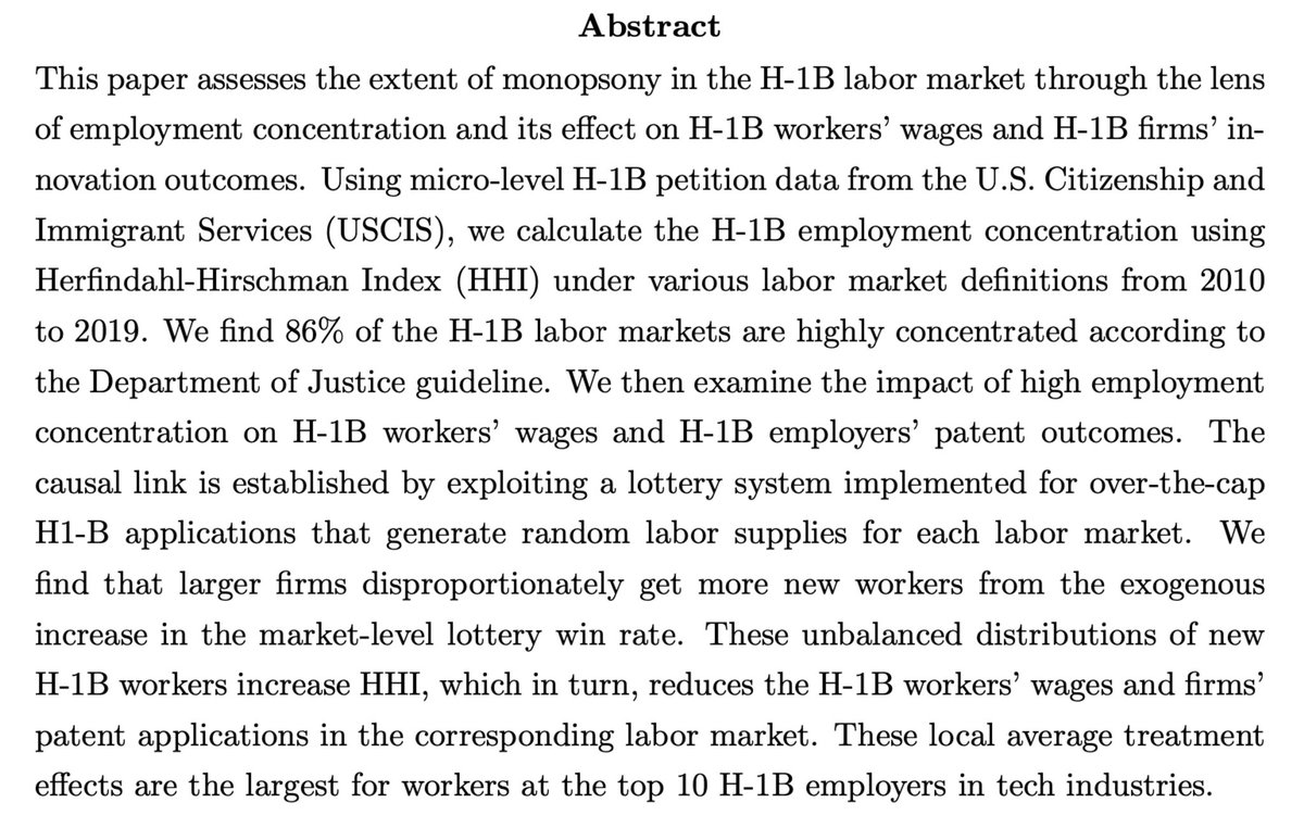 Alison_Pei's tweet photo. Tomorrow at #SOLE Migration session, I will be presenting: "Monopsony in the High-Skilled Migrant Labor Market - Evidence from H-1B Petition Data", which is a joint work with @__SHKim. 🧵
Links to the working paper: https://t.co/1aecCQbXjV https://t.co/Cua6ClU0Pj