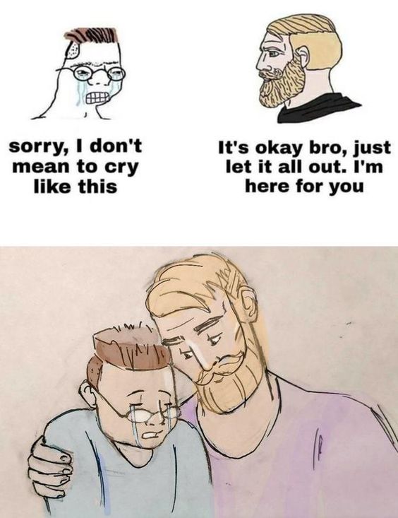 WholesomeMeme's tweet photo. We need  to start letting men let their guard down, it's okay to cry, kings https://t.co/SSSOgtvdzn