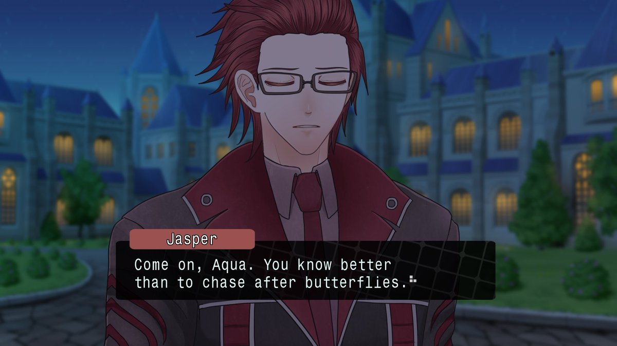 AstraThalia's tweet photo. Why does adding sprites, backgrounds, music, and formatting textboxes take so long 🥲 in the mean time please see this random screenshot... I'm slowly finishing his story ahaha... #vndev  #indiedeveloper https://t.co/juKLp2pd4W