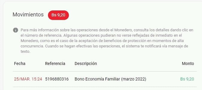 Continúa la entrega del bono Economía familiar a través del Sistema Patria