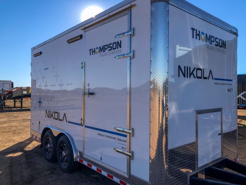 nikolamotor's tweet photo. The Nikola Tre BEV and the Nikola Mobile Charging Trailer (MCT) go hand-in-hand. We have delivered 3 Nikola MCTs to our dealer @ThompsonTrucks in Nashville to provide a rapid charging solution that will optimize fleet mobility time and keep trucks on the road. https://t.co/gsHjnG0yfI