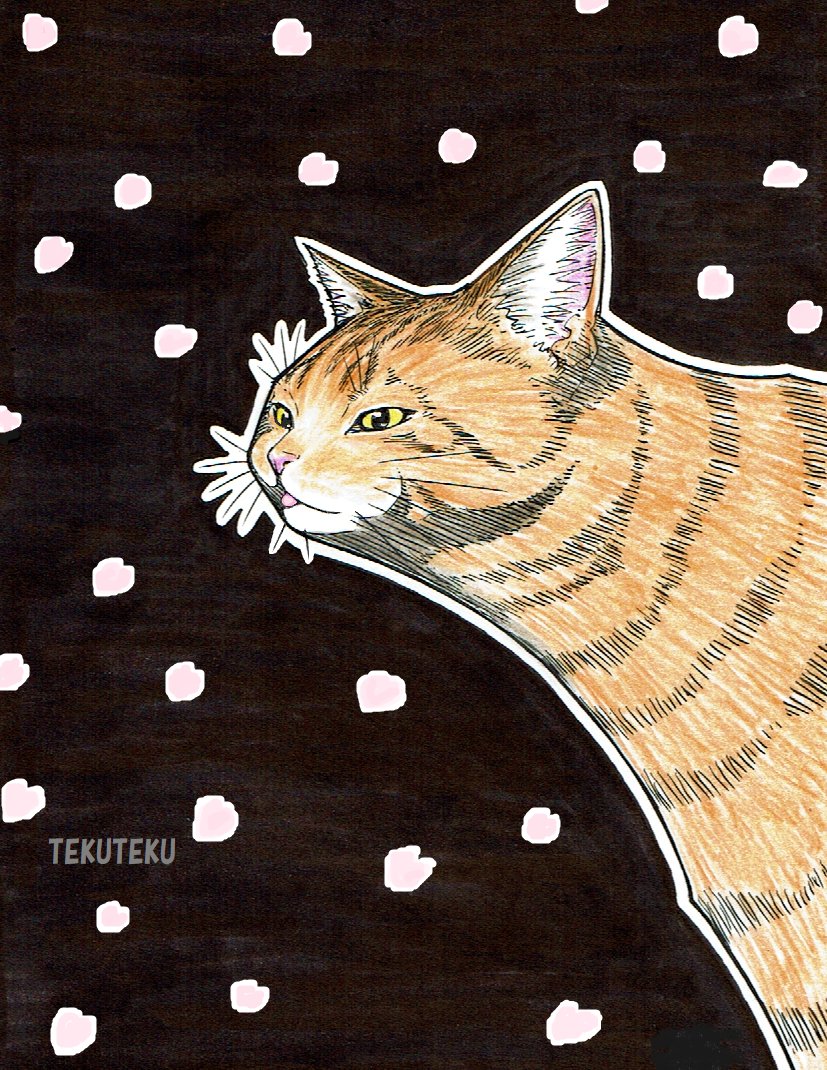「仕舞い忘れ茶トラ猫にゃんと桜🌸🐱🎶
 #寅の日 #illustration」|TEKUTEKUのイラスト