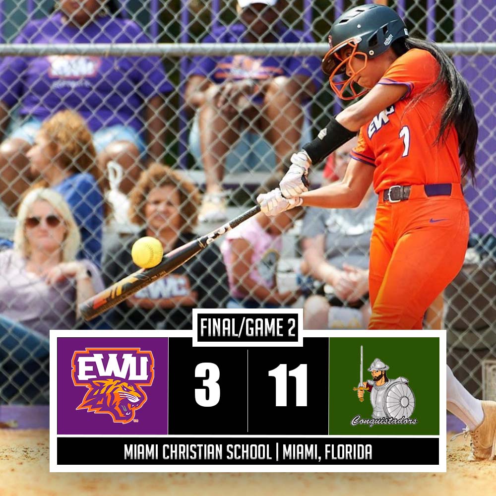 EWU_Athletics's tweet photo. Game Two did not go according to plan for #EWUSB. Tigers drop to 20-7 on the year and will look to rebound next Wednesday, March 30th in Savannah against @SavStateTigers in a DH starting at 2:00pm. #RYSEWU #TigerPride!🐅🥎 https://t.co/JfrM934NTf