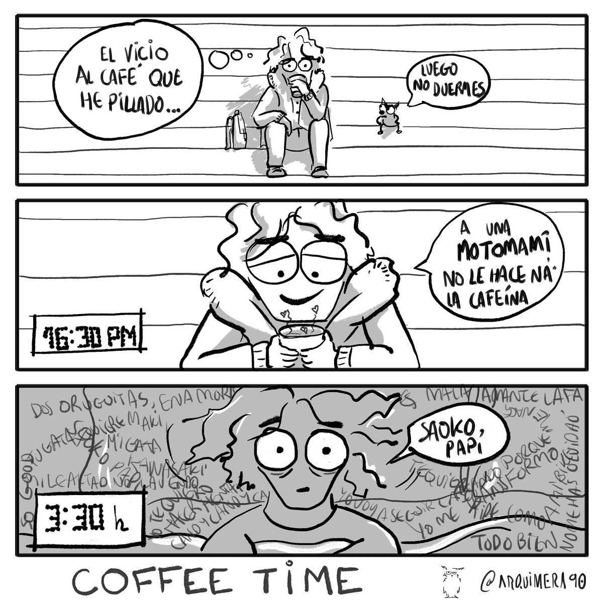 Arquimera90's tweet photo. Lo que pasa cuando tomas mucho café y la @rosalia saca cosas. #saokopapi #cafeínatime #inmuneperono #dosoruguitassehacoladotambién #repeattime #viñetas https://t.co/dxJobj4dC8