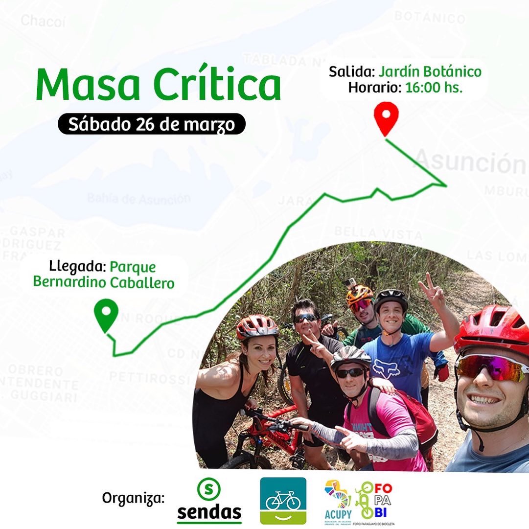 Mañana, 16hs 🙌🏽🚲

Masa crítica de ciclistas por las vías del tren y por el planeta 🌎 de la mano de <a href="/sendaspy/">Sendas PY</a> y <a href="/wwfpy/">WWF-Paraguay</a> | <a href="/masacriticaasu/">Masa Crítica Asu</a>