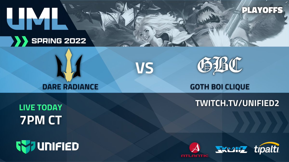 UML Quarterfinals are going down now and we've got a great matchup on the docket for tonight👏

⚔ <a href="/gg_Dare/">Dare Gaming</a> vs <a href="/GOTHBOICLIQUE/">GothBoiClique</a> 
🎙 @RareAdamCasts <a href="/1000EyesCasts/">Tessa 'Thousand Eyes' Steis</a> 
🎥 <a href="/samterrprod/">Sam Robinson</a>