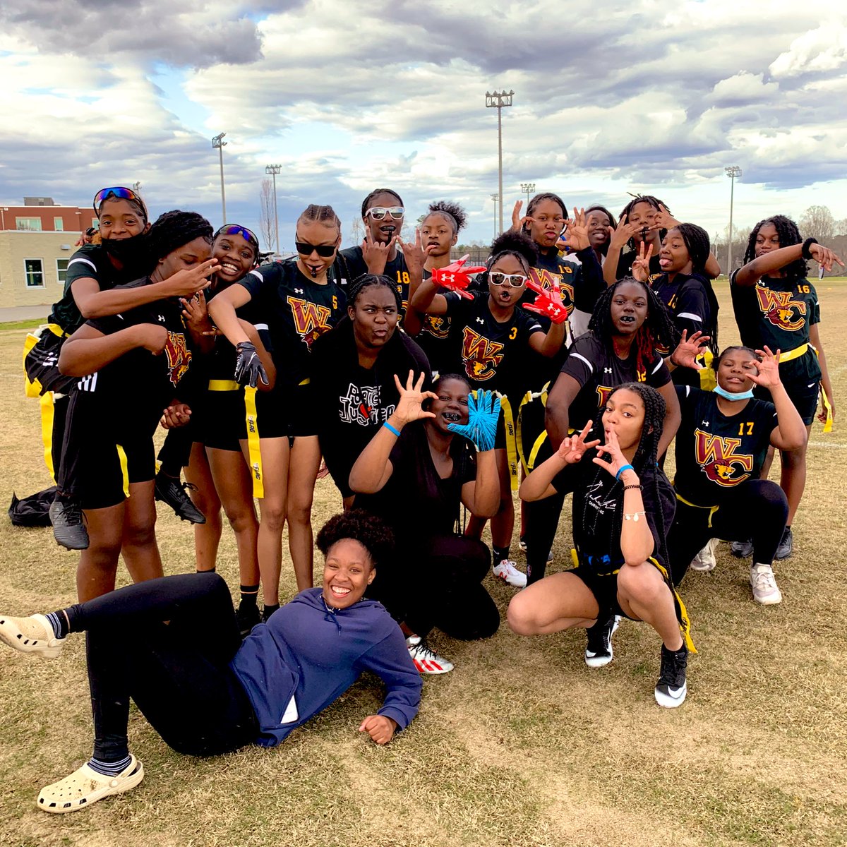 This is Friday Night Lights!! <a href="/DubCLions/">WestCharlotteHigh</a> players are game ready for CMS Girls High School Flag Football! <a href="/Panthers/">Carolina Panthers</a>  #wearecms <a href="/CMeckAthletics/">CMS Athletics</a>