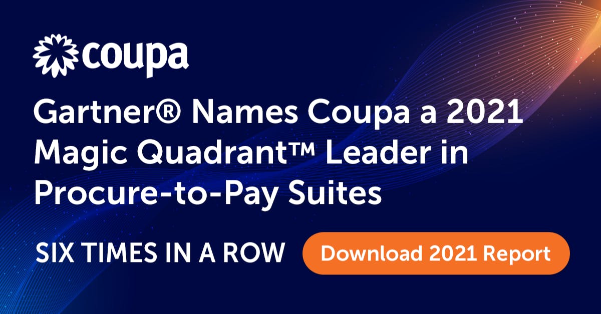 pasternak_r's tweet image. Excited to see @Gartner_inc 
name @Coupa a Magic Quadrant™ Leader in #P2P suites for the sixth time in a row.  We are positioned furthest to the right for completeness of vision and highest for the ability to execute. See why:  #BSM #GartnerMQ bit.ly/3JOw3hi