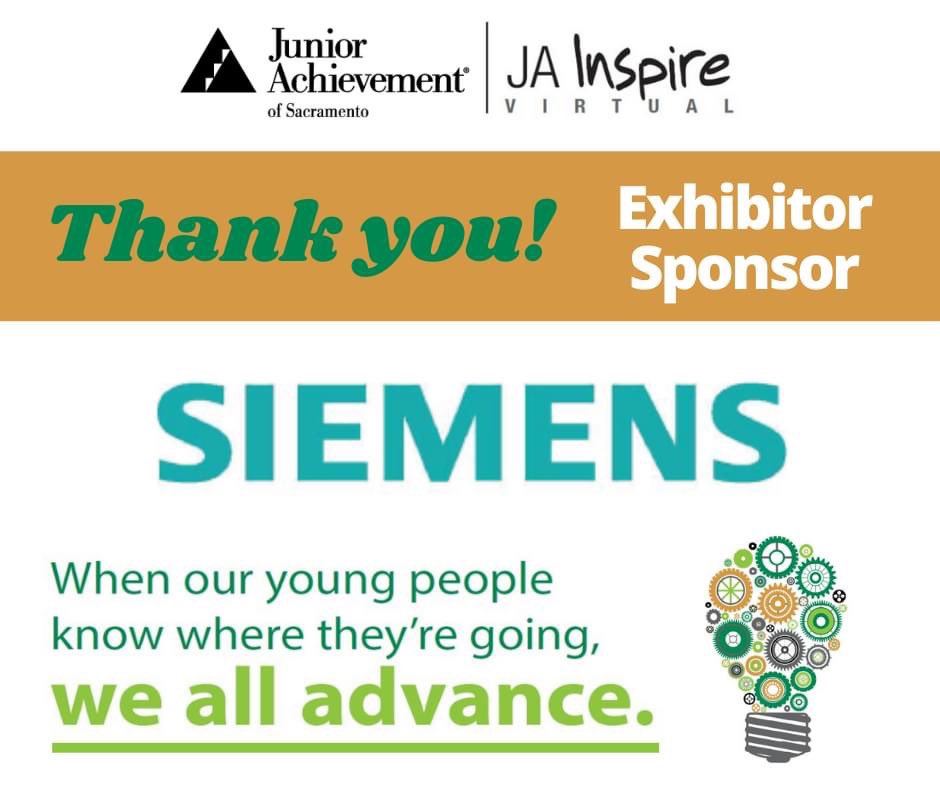 SacramentoJA's tweet image. Thank you Siemens for supporting JA Inspire Virtual 2022 as an Exhibitor Sponsor! Your generosity will allow us to impact the leaders of tomorrow, today. #JuniorAchievement #JASAC #SacramentoProud #SacramentoInspires