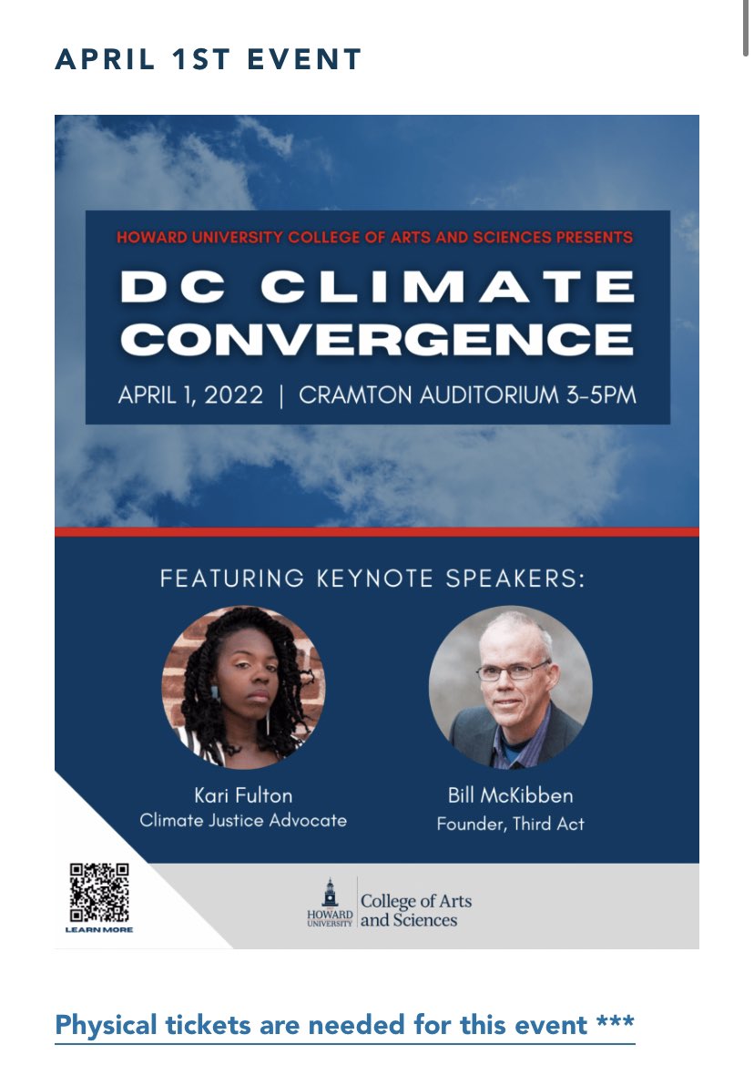 #HU get ready. 9 DC colleges and Universities will convene on April 3 to discuss sustainability and climate justice. 

Tickets are available for pick-up in Locke Hall room 101 next week  #ClimateAction #HBCU #ClimateJustice #WorldwideTeachIn