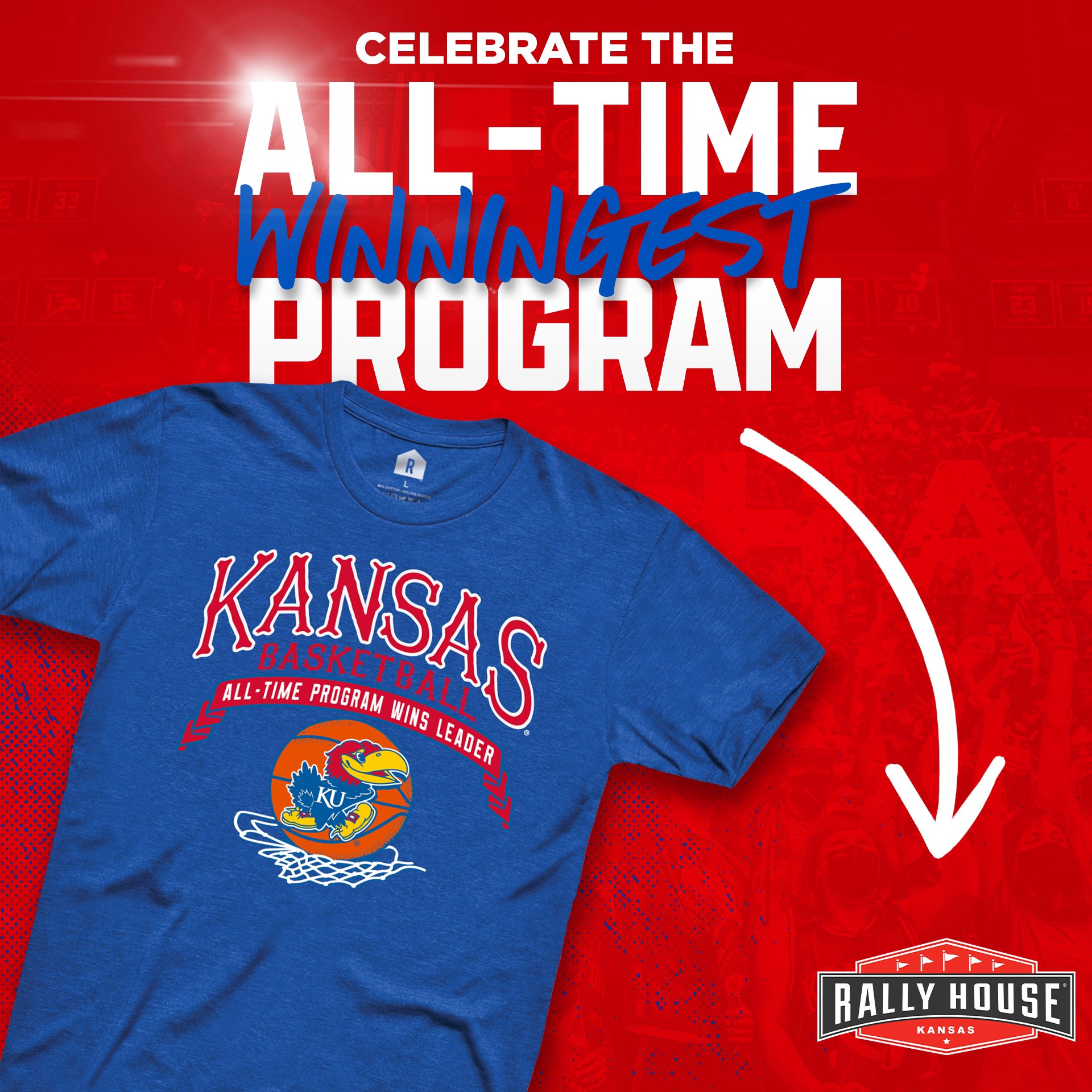 Kansas Jayhawks on X: Jayhawk Nation, you're the all-time winningest fans  in NCAA men's basketball ☝️ All that's left is to put it on a t-shirt. Now  available at select Rally House
