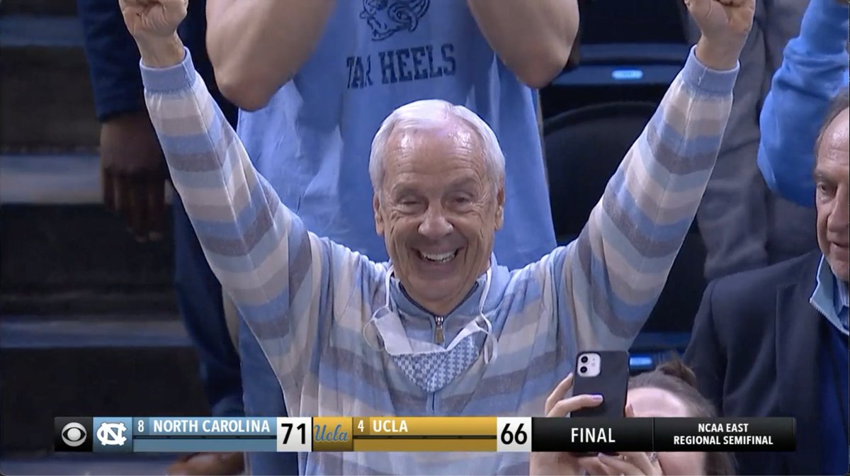 Roy Williams LOVING @UNC_Basketball's win 😂 #MarchMadness