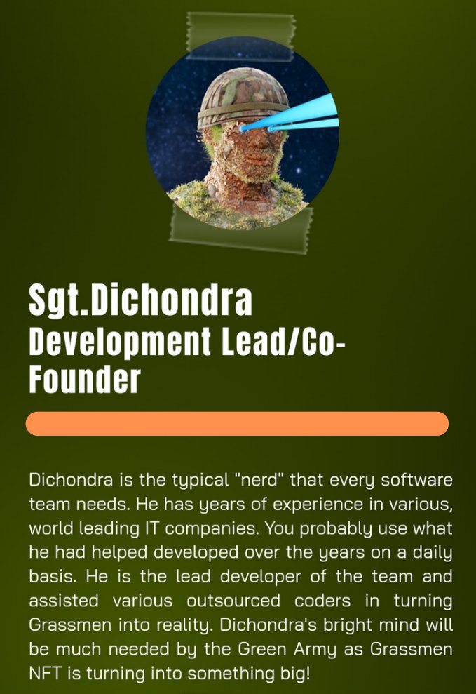 GrassmenNFT's tweet image. Meet the Core Grassmen Team 🌱👇

@NHighroller @RivStacey
#NFTCommunity #NFTGiveaway #nftcollector #NFTs #NFT