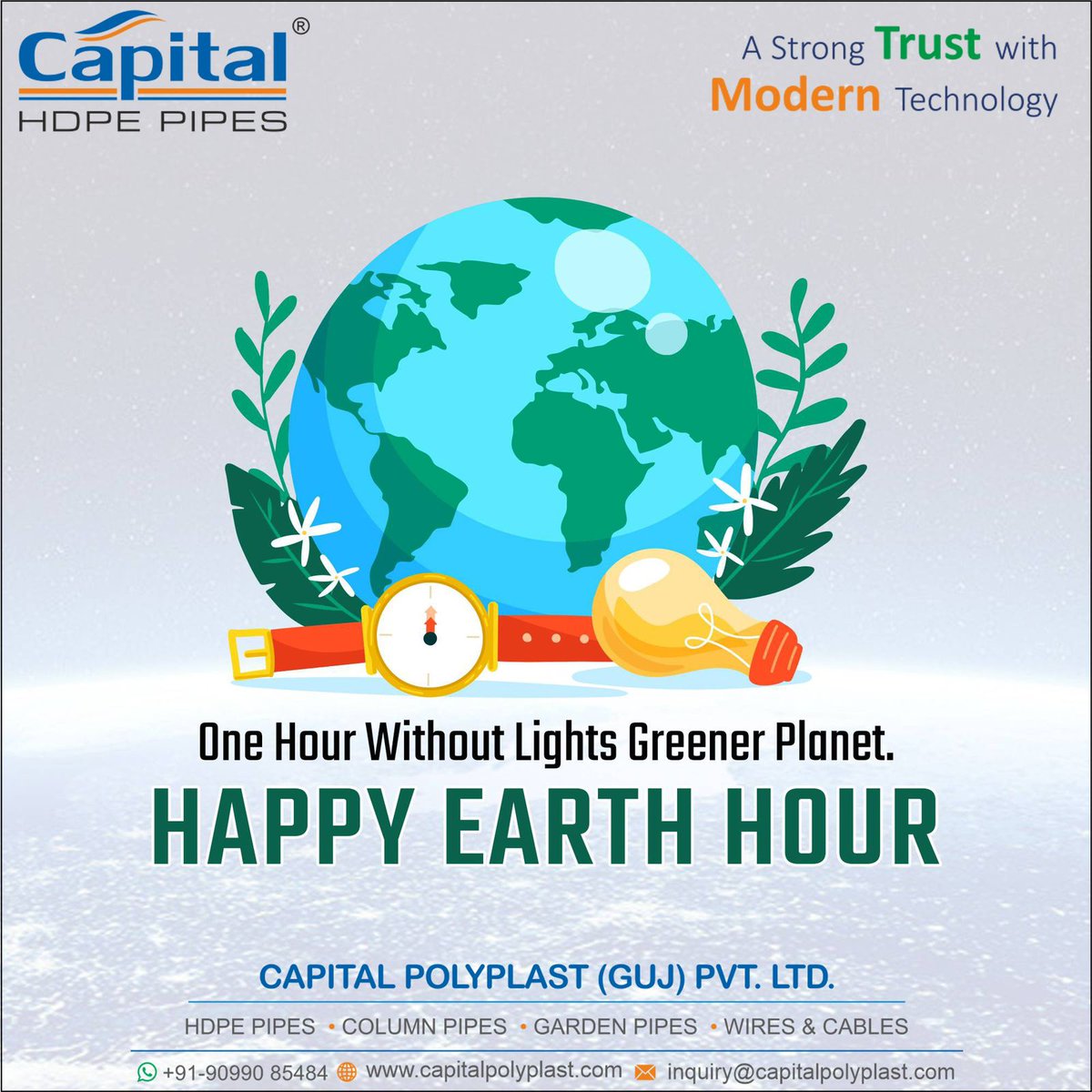 GujCapital's tweet photo. CAPITAL POLYPLAST (GUJ) PVT. LTD.

"Happy Earth Hour"

#capitalpolyplast #hdpepipe #roundpipe #blackpipe
#borewellpipe #undergroundpipe #gardenpipe #flexiblegardenpipe #colourvirginpipe #universalgardenpipe #heavydutygardenpipe #submersibleflatcable #servicecable #twinflatcable https://t.co/byCh17auXZ