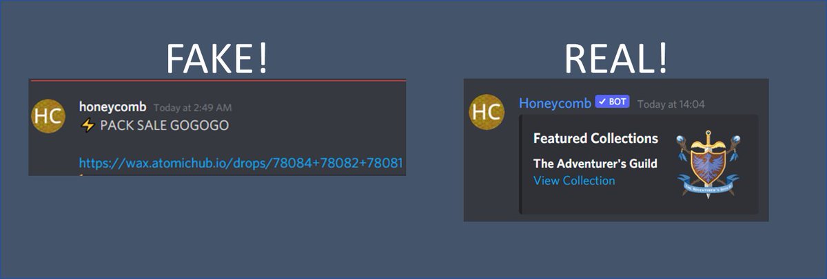 SixPM Software (@sixpmsoftware) on Twitter photo Warning! Fake Honeycomb accounts exist! One is pictured below.
Remember that ALL real Honeycomb messages are marked with Discord verified bot symbol! (thanks <a href="/maxylabs/">Maxylab Multichain Official</a> for the screenshot)! Warning! Fake Honeycomb accounts exist! One is pictured below.
Remember that ALL real Honeycomb messages are marked with Discord verified bot symbol! (thanks <a href="/maxylabs/">Maxylab Multichain Official</a> for the screenshot)!