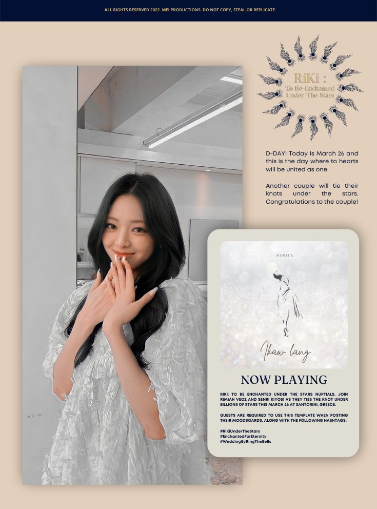 ⠀ 
⠀ 
⠀ ⠀ ⠀ ୨୧*˚⠀XI♡MARA UPDATES  ˚*୨୧
⠀ ⠀    ⠀ ≡ 12:16 p.m. ┊O3/26/22
⠀  ⠀       ⌕  Santorini, Greece
⠀ ⠀   ⠀ 
    ⠀ #RikiUnderTheStars 
       #EnchantedForEternity 
       #WeddingByRingTheBells⠀  
⠀ 
⠀