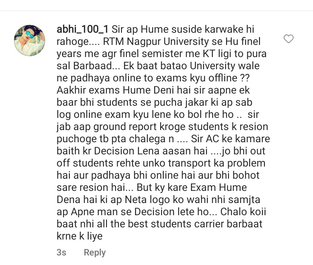sonam_124's tweet photo. @samant_uday @edke_vaibhav @mswaofficial @OfficeofUT @RTMNU1 @rtmnusuofficial @NAGPUR_tweets @CMOMaharashtra @nagpurtoday1 @ShivUnity #we_want_online_exam_summer_2022
Taught Online Everything Happened Online then why exam offline ?? How to study for one month offline exam ?? https://t.co/yZ6p5rCH99