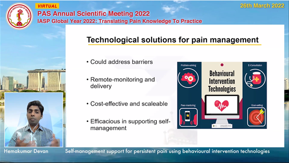 Lester_E_Jones's tweet photo. Telemedicine Track: Dr Hemakumar Devan @HemDevan
'Self management support using Behavioural Intervention Technologies'
Nice rationale and description of process for the co-construction of iSelf-help - an online pain management programme @PASpainsg #PASASM2022 https://t.co/j4x0FqLGnr