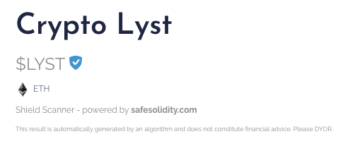 LystMeBaby's tweet image. Have you seen our Safe Cert from @SafeSolidity ? Check it out! We have an amazing contract thanks to @KaibaDeFi! Our team is also fully doxxed via @RMDoxx  - it doesn&apos;t get more thorough than this. #NewStandard

Safe Cert: safesolidity.com/certs/0x7ccb2b…

#cryptocurrency #ETH #BTC #BSC