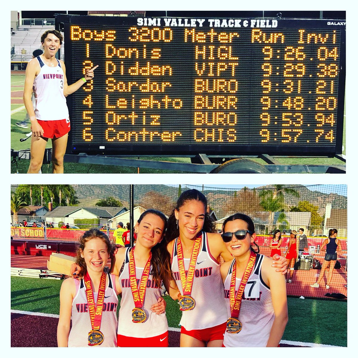 ViewpointXC's tweet photo. 🚨BREAKING NEWS🚨
We have qualified for #ArcadiaInvitational 

🚨Our 1st Girls DMR Micah G. ‘25, Kendall C. ‘25, Kaila F.M. ‘24, &amp; JiaLian M. ‘23 @ 12:52:39
🚨1st 3200m Boys qualifier in 21 years! Henry D. ‘22 @ 9:29:38 (previous record held by Thomas K. ‘01)

Congrats,athletes https://t.co/5c9WeaFpOk