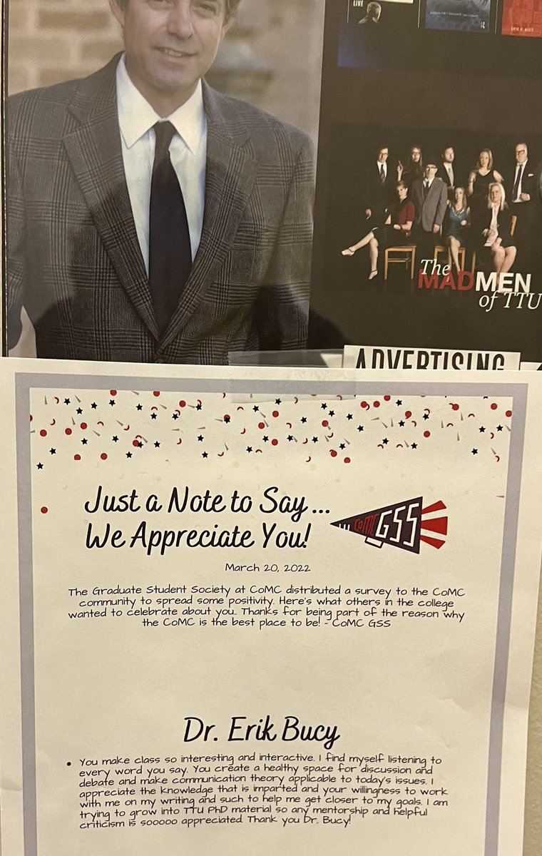 erikpbucy's tweet photo. How nice is this? So gratifying to realize when teaching efforts are appreciated by students. ⁦@TTU_CoMC⁩ https://t.co/UQZEt8DIP6