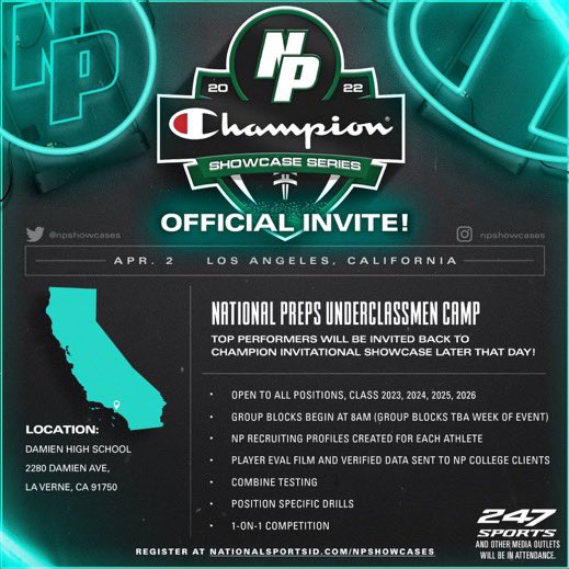thank you for the invitation!! <a href="/RTaylorFBscout/">Coach Taylor</a> <a href="/NPShowcases/">National Preps Showcases</a>