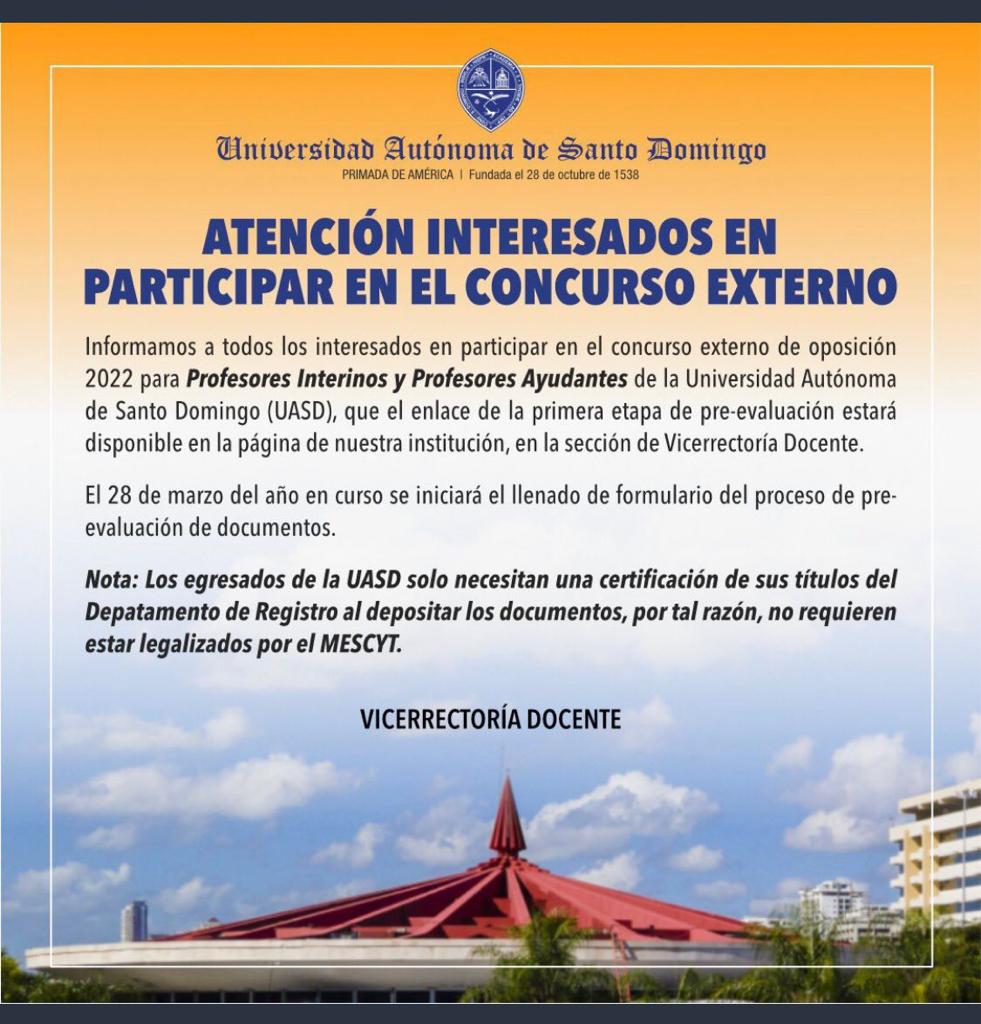 UASDSanJuan_'s tweet photo. Atención interesados en participar en el concurso externo https://t.co/CfQmvzC9KO