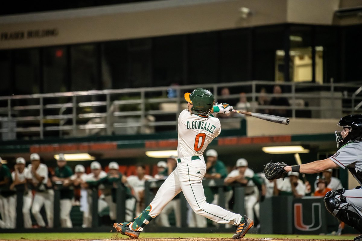 CanesBaseball's tweet photo. B3 | Dorian does it again!! The freshman ropes an RBI single down the right field line! 

No. 13 North Carolina 0, Miami 3 https://t.co/gsNOLnEcX5