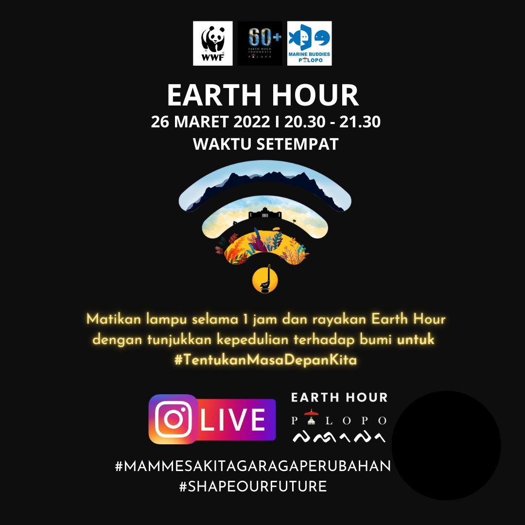 Hi, SobatEH! 🥰

Hari ini kita rayain #EarthHour2022 barengan yuk! Akan ada life perfomance dari SobatEH Palopo yang berlangsung  dan tentunya bisa SobatEH saksikan melalui kanal instagram Earth Hour Palopo ya! Pada jam 20.00 WITA.

Sampai jumpa nanti malam SobatEH!🤗