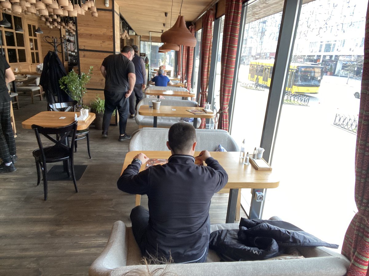 A Georgian restaurant in downtown Kyiv, still working and serving some dishes. A bicycle workshop I am a client at has resumed working part time as well. 
Bit by bit, the local economy and businesses adapt to the new reality.