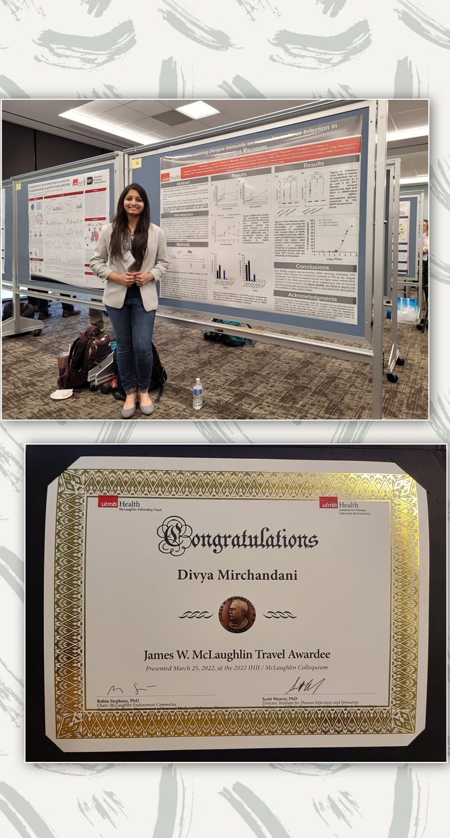 Divya Mirchandani (Shinde) (@mirchandanid31) on Twitter photo Super happy to win the McLaughlin Travel Award worth $1000 for our work on yellow fever virus, dengue virus, and cross-protection. <a href="/UTMB_WRCEVA/">UTMB World Reference Center for Emerging Viruses</a> <a href="/scottweaverutmb/">Scott Weaver</a> <a href="/Vasilakis_Lab/">Nikos Vasilakis</a> <a href="/Azar_SR/">Sasha R. Azar</a> <a href="/LiviaSacchetto/">Lívia Sacchetto</a> <a href="/ihii_utmb/">Institute for Human Infections & Immunity (IHII)</a> Super happy to win the McLaughlin Travel Award worth $1000 for our work on yellow fever virus, dengue virus, and cross-protection. <a href="/UTMB_WRCEVA/">UTMB World Reference Center for Emerging Viruses</a> <a href="/scottweaverutmb/">Scott Weaver</a> <a href="/Vasilakis_Lab/">Nikos Vasilakis</a> <a href="/Azar_SR/">Sasha R. Azar</a> <a href="/LiviaSacchetto/">Lívia Sacchetto</a> <a href="/ihii_utmb/">Institute for Human Infections & Immunity (IHII)</a>